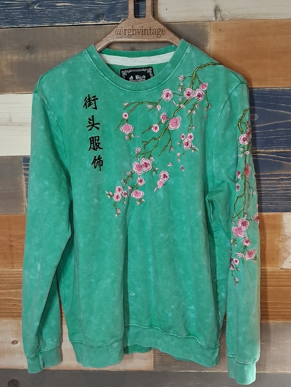 Blind Rooster Cherry Blossom Sweatshirt XL Teal Pink